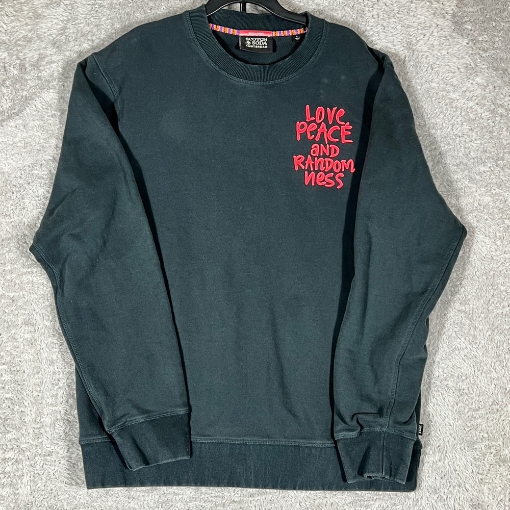Scotch & Soda Love Peace and Randomness Organic Cotton Sweatshirt Mens L Black